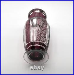 CRISTALLERIES DE NANCY ancien vase ART DECO cristal doublé AMETHYSTE signé 26 cm