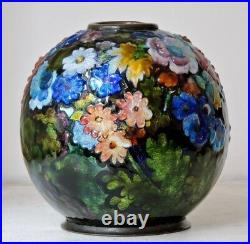 Camille Fauré Enamel Polychrome Flowers Vase Circa 1930