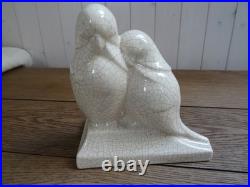 Couple perroquets inséparables, art déco, signé Fontinelle, craquelé ivoire