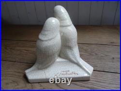 Couple perroquets inséparables, art déco, signé Fontinelle, craquelé ivoire