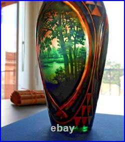 D'Argental vase en cristal multicouche dégagé à l'acide. Paul Nicolas. H29,7cm