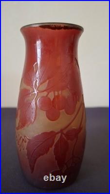 D'Argental, vase en verre multicouche, décor dégagé à l'acide de baies
