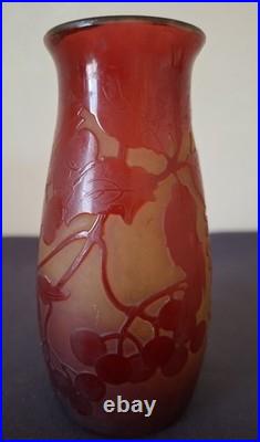 D'Argental, vase en verre multicouche, décor dégagé à l'acide de baies