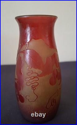 D'Argental, vase en verre multicouche, décor dégagé à l'acide de baies