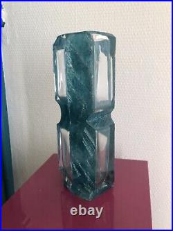 DAUM & CESAR BALDACCINI Vase brutaliste design modele ARGOS Bleu Signé 1970