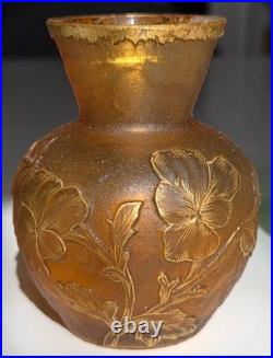 DAUM NANCY FRANCE Set of 3 SUPERB Art Nouveau Glass Vases Emerald Orange c1890
