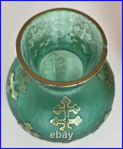 DAUM NANCY FRANCE Set of 3 SUPERB Art Nouveau Glass Vases Emerald Orange c1890