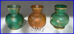 DAUM NANCY FRANCE Set of 3 SUPERB Art Nouveau Glass Vases Emerald Orange c1890