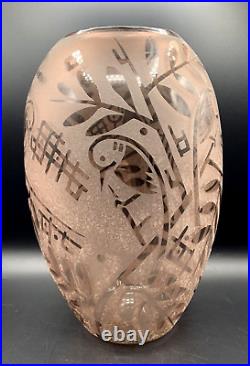 DAUM NANCY Grand vase à décor d'oiseaux art deco muller-lalique-schneider