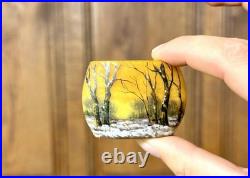 DAUM NANCY VASE MINIATURE OBLONG À DÉCOR DE FORÊT SOUS LA NEIGE, Art Nouveau