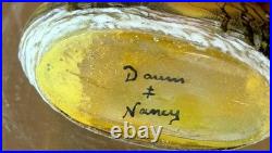 DAUM NANCY VASE MINIATURE OBLONG À DÉCOR DE FORÊT SOUS LA NEIGE, Art Nouveau