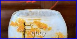 DAUM NANCY VASE MINIATURE OVALE À DÉCOR DE PAYSAGE DE MONTAGNES. Art Nouveau