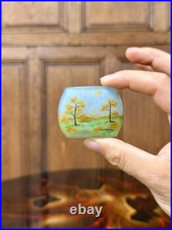 DAUM NANCY VASE MINIATURE OVALE À DÉCOR DE PAYSAGE DE MONTAGNES. Art Nouveau
