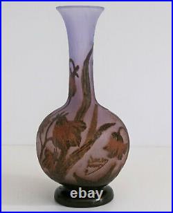 DAUM NANCY Vase Soliflore Campanules Verre Gravé à lAcide vers 1900