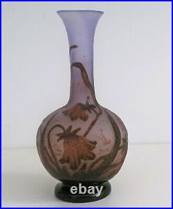 DAUM NANCY Vase Soliflore Campanules Verre Gravé à lAcide vers 1900