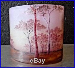 DAUM NANCY vase miniature-paysage rose-mauve travail acide et émaillé