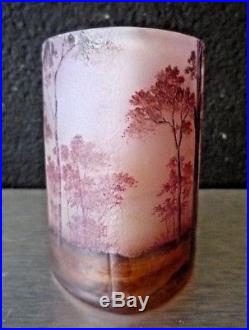 DAUM NANCY vase miniature-paysage rose-mauve travail acide et émaillé