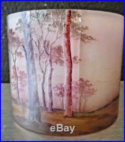 DAUM NANCY vase miniature-paysage rose-mauve travail acide et émaillé