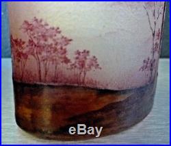 DAUM NANCY vase miniature-paysage rose-mauve travail acide et émaillé