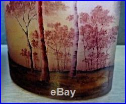 DAUM NANCY vase miniature-paysage rose-mauve travail acide et émaillé