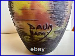 DAUM Nancy Vase verre multicouche dégagé à l'acide Retour des bateaux Ht 18 cms