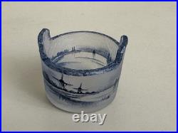 DAUM Nancy saleron baquets verre opalescent dégagé à l'acide paysage Diam 4,5cms