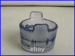 DAUM Nancy saleron baquets verre opalescent dégagé à l'acide paysage Diam 4,5cms