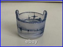 DAUM Nancy saleron baquets verre opalescent dégagé à l'acide paysage Diam 4,5cms