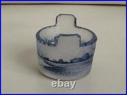 DAUM Nancy saleron baquets verre opalescent dégagé à l'acide paysage Diam 4,5cms
