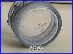 DAUM Nancy saleron baquets verre opalescent dégagé à l'acide paysage Diam 4,5cms