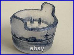 DAUM Nancy saleron baquets verre opalescent dégagé à l'acide paysage Diam 4,5cms