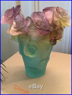 Daum Vase En Pte De Verre (série Les Roses) Numéroté