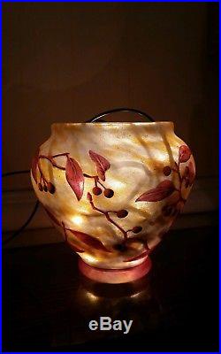 DAUM vase boule à decor de baies émaillées début XX