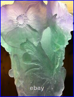 Daum Cameo Paste Glass Vase Pate De Verre Fleurs Hibiscus Lila De Couleur Colore