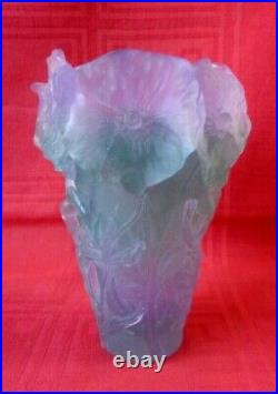 Daum Cameo Paste Glass Vase Pate De Verre Fleurs Hibiscus Lila De Couleur Colore