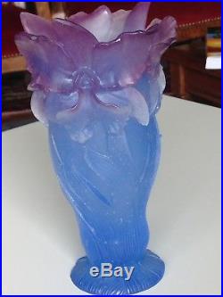 Daum France Pâte de verre Vase Orchidées 21x12cm Neuf dans son coffret d'origine