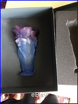 Daum France Pâte de verre Vase Orchidées 21x12cm Neuf dans son coffret d'origine