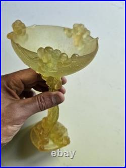 Daum Mimosa Attribué Coupe Verre Moule Pressé Era Montjoye Legras Galle Argy
