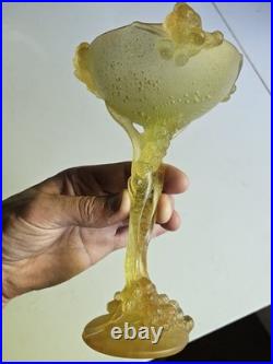 Daum Mimosa Attribué Coupe Verre Moule Pressé Era Montjoye Legras Galle Argy