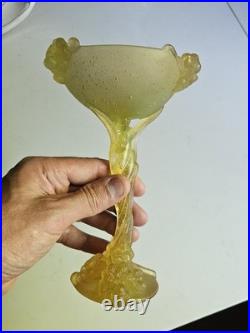 Daum Mimosa Attribué Coupe Verre Moule Pressé Era Montjoye Legras Galle Argy