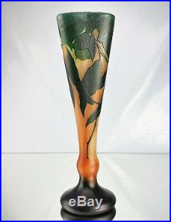 Daum Nancy Haut Vase Plaqueminier du Japon Verre Gravé Art Nouveau Ht34cm