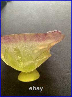 Daum Nancy Pâte de Verre Bowl Iris Relief Purple & Green Art Nouveau Signed