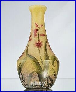 Daum Nancy Précieux Vase Montbretias Pâte de Verre Gravé Emaillé ART NOUVEAU