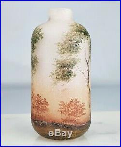 Daum Nancy Vase Miniature Paysage de Sologne Verre Gravé Émaillé Art Nouveau