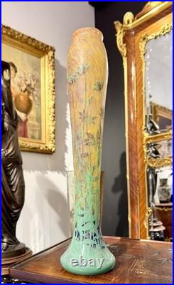 Daum Nancy important vase à décor de feuilles de chanvre, Art Nouveau