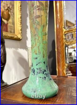 Daum Nancy important vase à décor de feuilles de chanvre, Art Nouveau