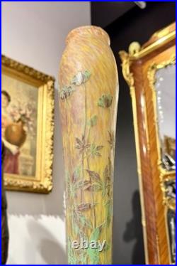 Daum Nancy important vase à décor de feuilles de chanvre, Art Nouveau