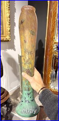 Daum Nancy important vase à décor de feuilles de chanvre, Art Nouveau