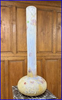 Daum Nancy rare vase Aux roses, papillons, libellules Et Cabochons Art Nouveau