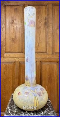 Daum Nancy rare vase Aux roses, papillons, libellules Et Cabochons Art Nouveau